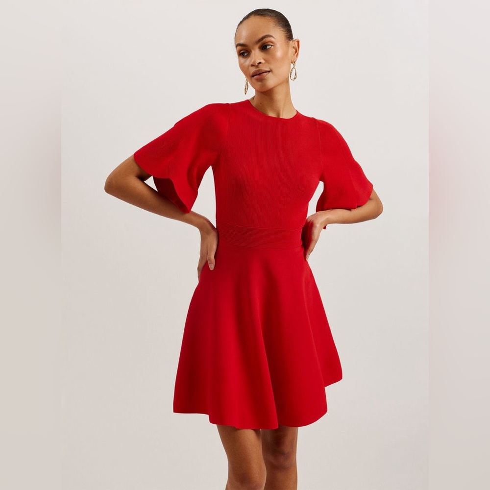 NWT! TED BAKER Oliviha Rib Engineered Skater Dress in Red/ Orange Size 2 (US 6)